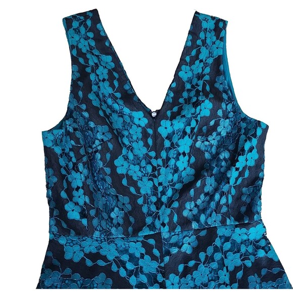 Donna Karan DKNY Floral‎ Lace Fit & Flare Cocktail Dress Black Aqua Green Size 6 - Picture 8 of 11